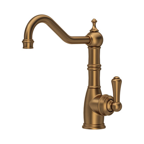 Hochwertige Küchenarmatur im Retro-Design aus gebürstetem Messing, Einhebelmischer, drehbarer hoher Auslauf für Spülen