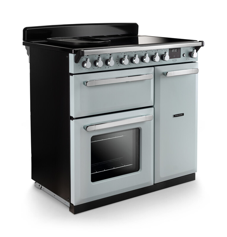Herd in stilvollem Retrolook mit fünf Kochfeldern und zwei Backöfen, ideal für vielseitiges Kochen