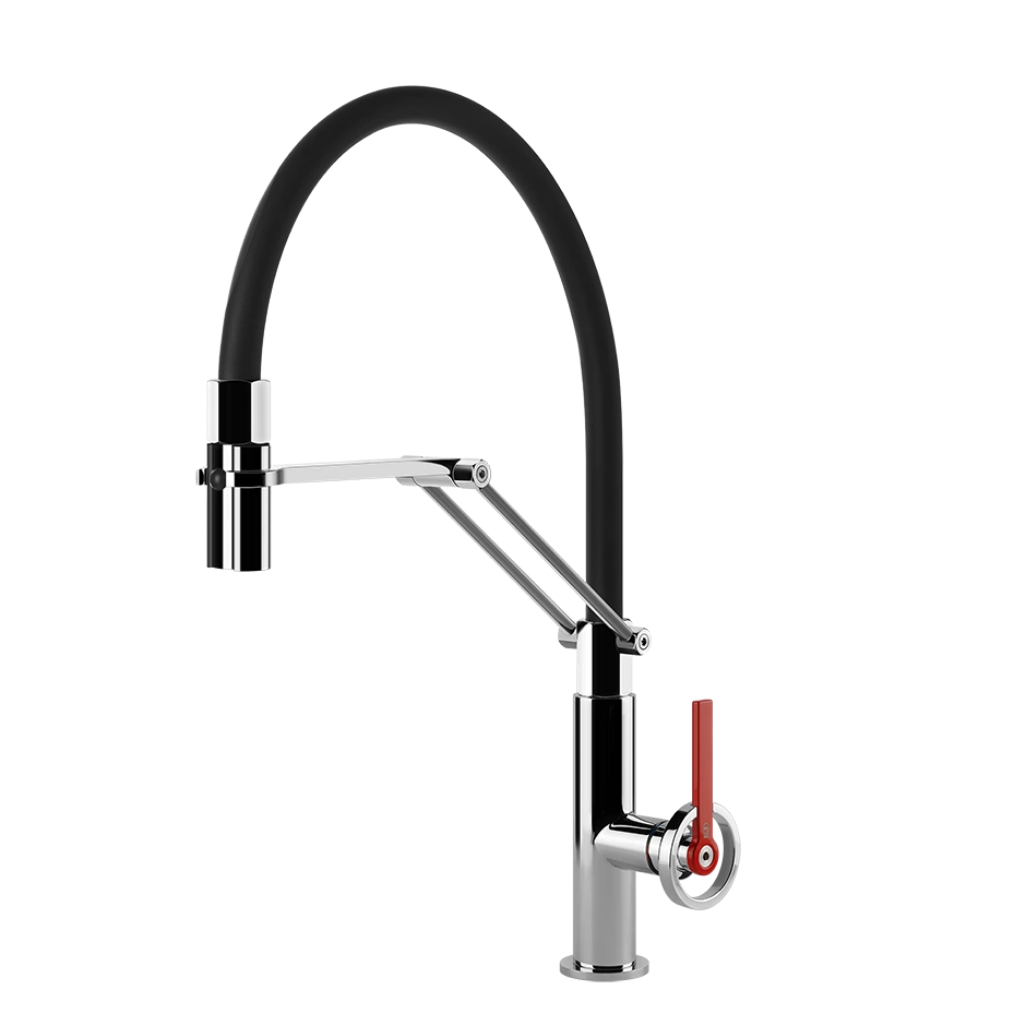 Küchenarmatur mit Flexschlauch, Chrom-Schwarz, Einhebel