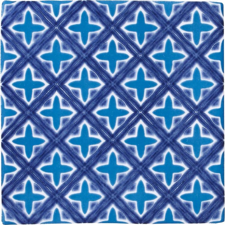 Quadratische Fliese, blaues Rautengitter mit Kreuzen