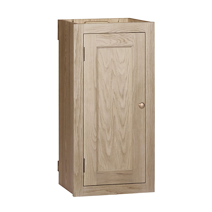 Schlichter, moderner Unterschrank aus hellem Holz mit Tür – ideal für Badezimmer oder Küche Unterschrank aus hellem Naturholz mit einer Tür und rundem Holzgriff, geeignet für verschiedene Wohnbereiche