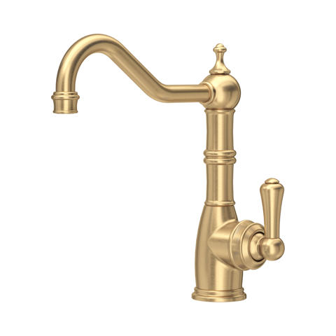 Goldene Küchenarmatur aus Messing im Vintage-Stil, Einhebelmischer mit hohem, schwenkbarem Auslauf für Spülbecken