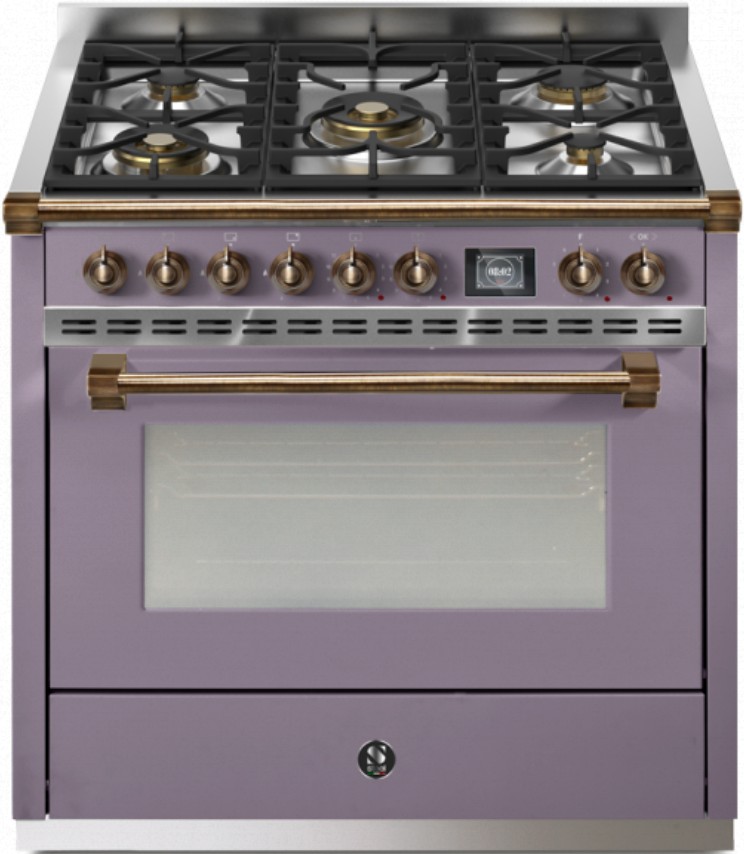 Retro-Standherd lila, Gas, 5 Brenner, großer Backofen