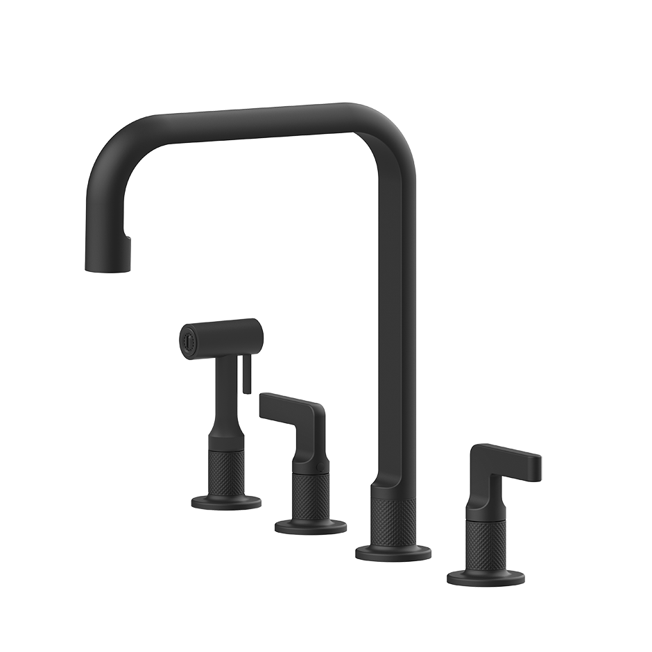 4-Loch Küchenarmatur schwarz matt, Mischbatterie Set