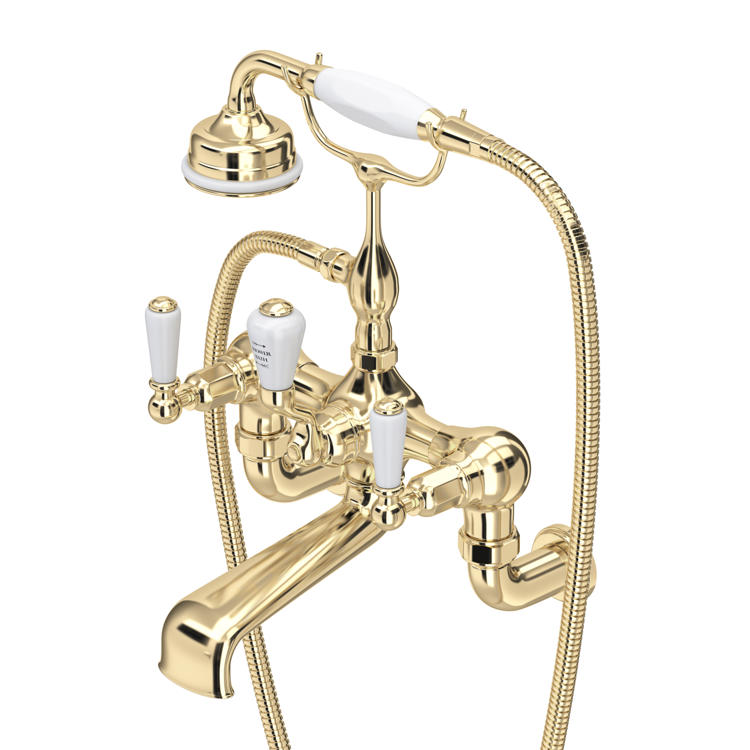 Perrin & Rowe Traditional 3510 Badewannenarmatur mit Handbrause für Wandmontage in Gold