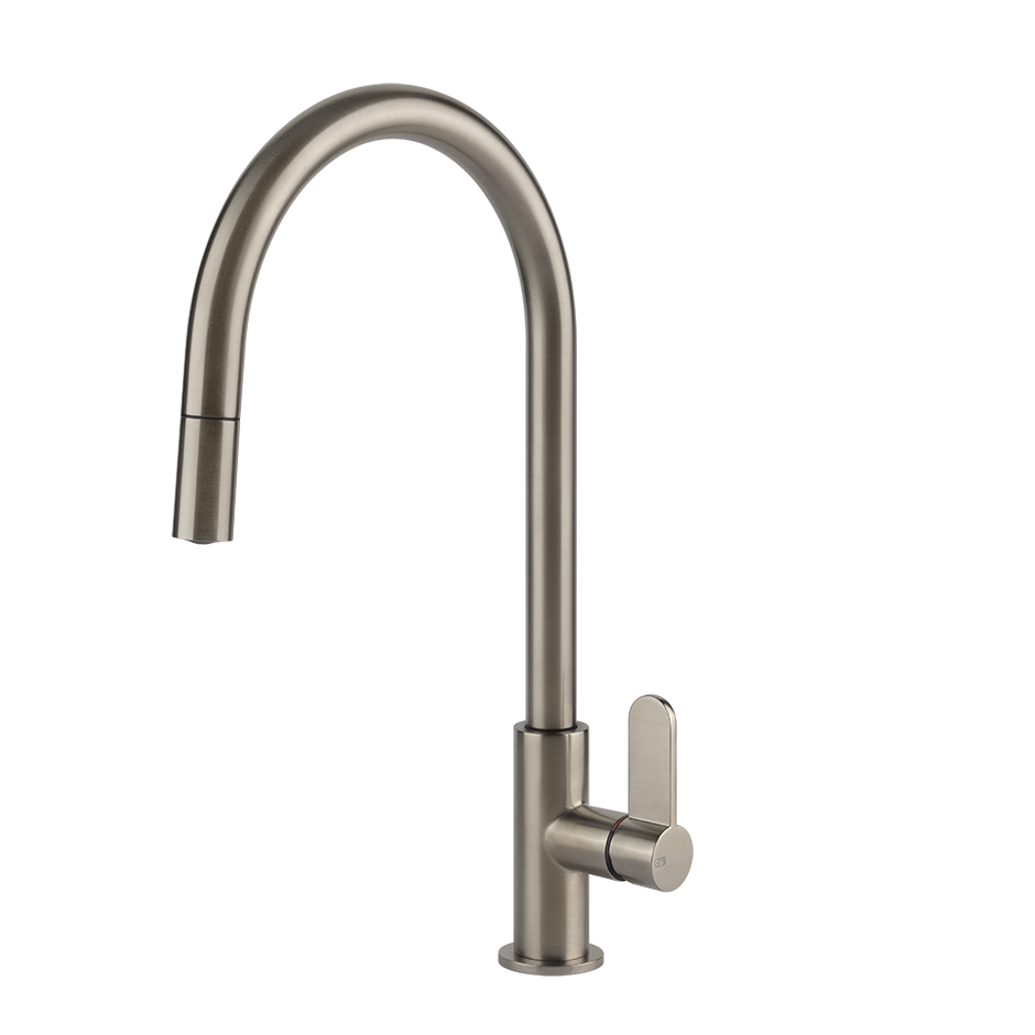 Einhebel-Küchenarmatur mit hohem Auslauf, Edelstahloptik