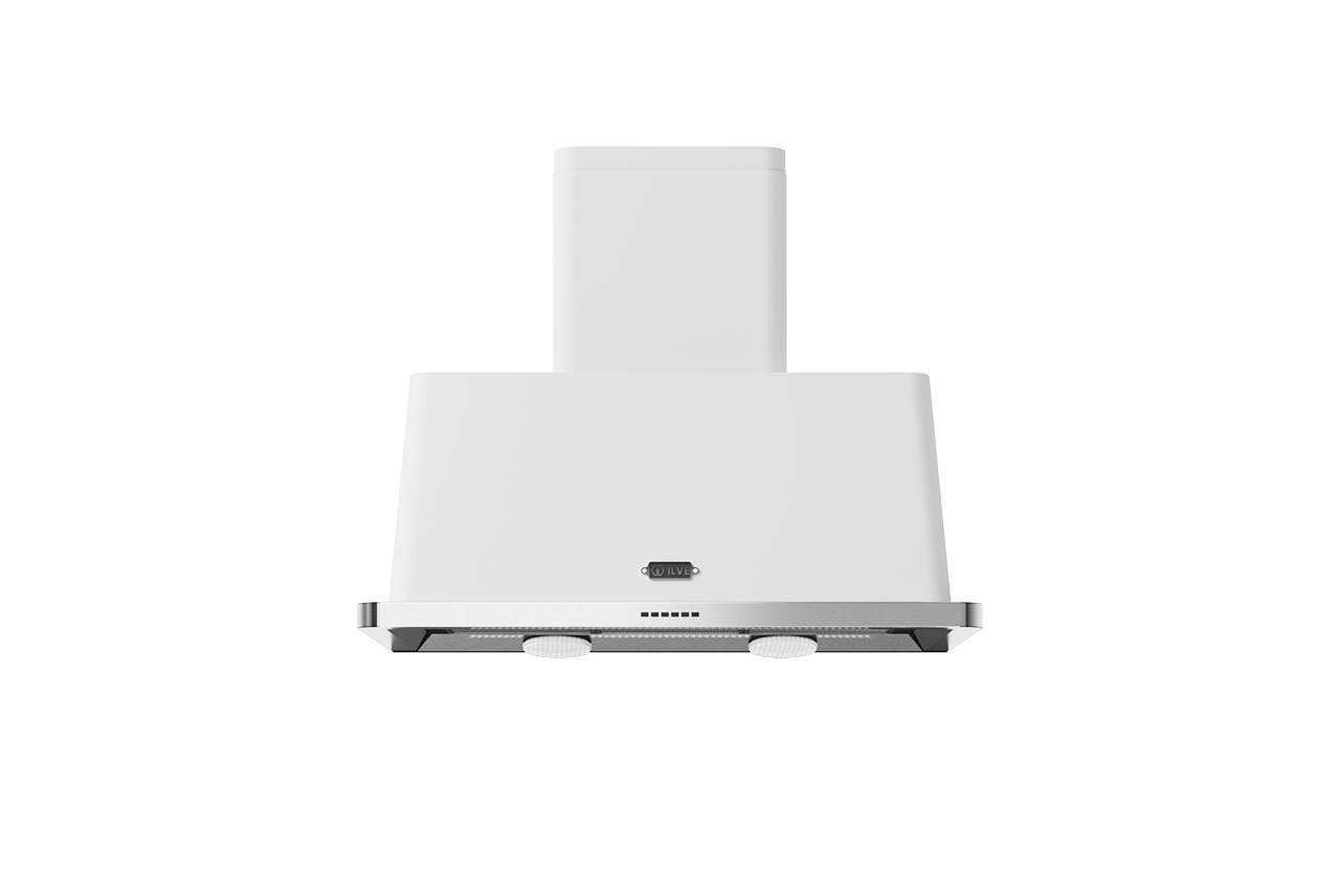 Weiße Wandhaube 60 cm mit LED und Drehreglern