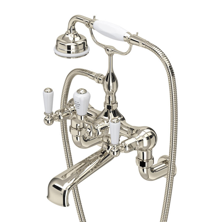 Perrin & Rowe Traditional 3510 Badewannenarmatur mit Handbrause für Wandmontage in Nickel