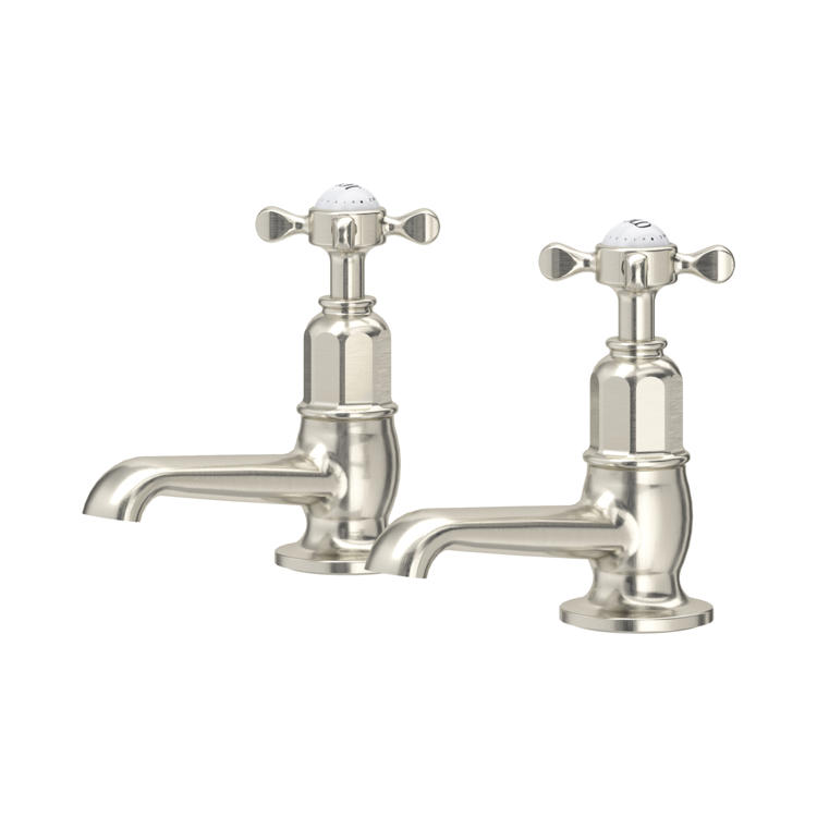 Perrin & Rowe Traditional 3476 Waschtischventile (Paar) mit Kreuzgriffen in Nickel matt
