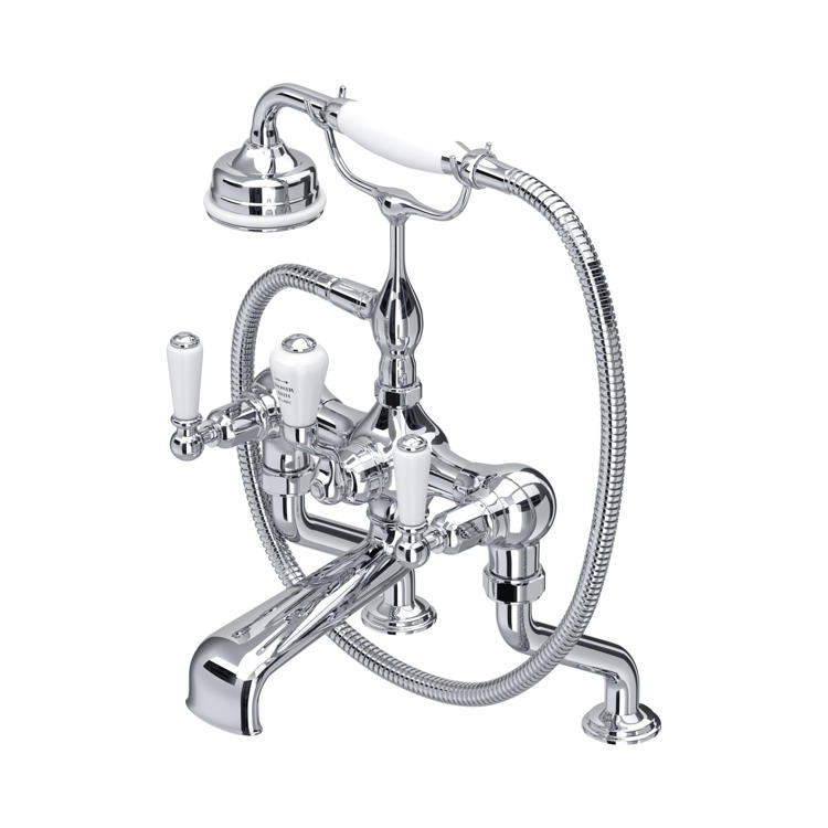 Perrin & Rowe Traditional 3500 Badewannenarmatur mit Handbrause und Hebelgriffen in Chrom