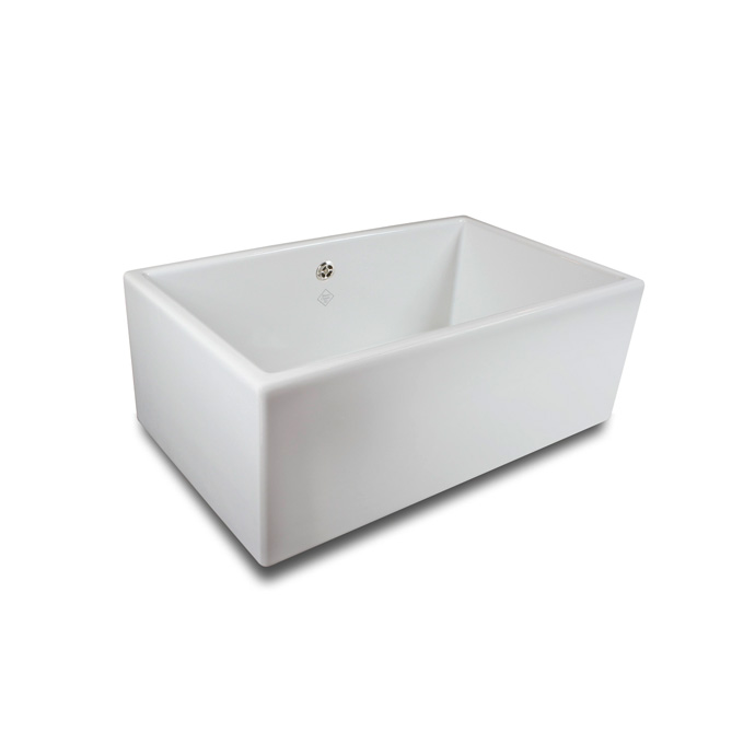 Großes weißes Spülbecken aus Keramik im modernen Design für Küche oder Hauswirtschaftsraum Rechteckiges, weißes Keramikspülbecken mit glatten Kanten und moderner Optik, geeignet für Küchen oder Waschräume