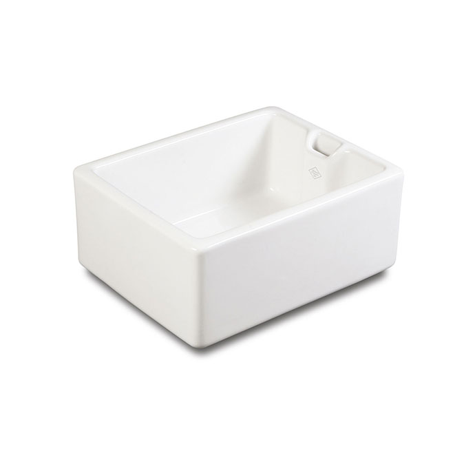 Weiße Spülstein-Keramikspüle im Landhausstil – robuste Küchenspüle für modernen und klassischen Look Rechteckige, weiße Keramikspüle im Landhausstil, kompakt und elegant, ideal für Küchen oder Hauswirtschaftsraum