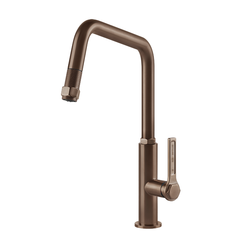Braune Küchenarmatur mit hohem Auslauf und Einhebelmischer