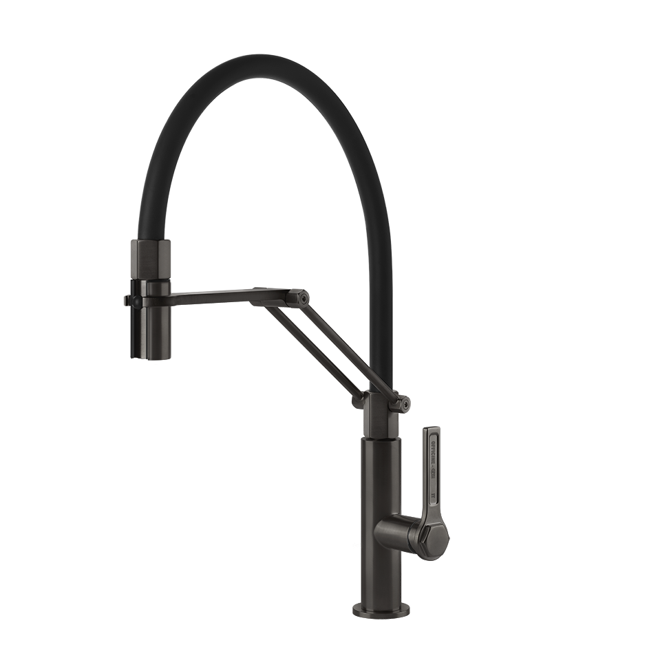 Moderne Küchenarmatur, schwenkbar, schwarz, flexible Brause