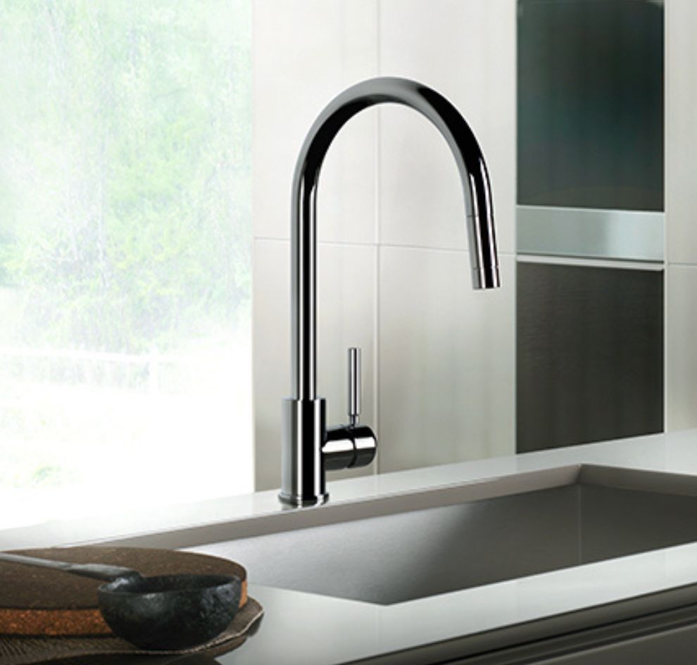 Moderne Einhebel-Küchenarmatur, hoch, Chrom