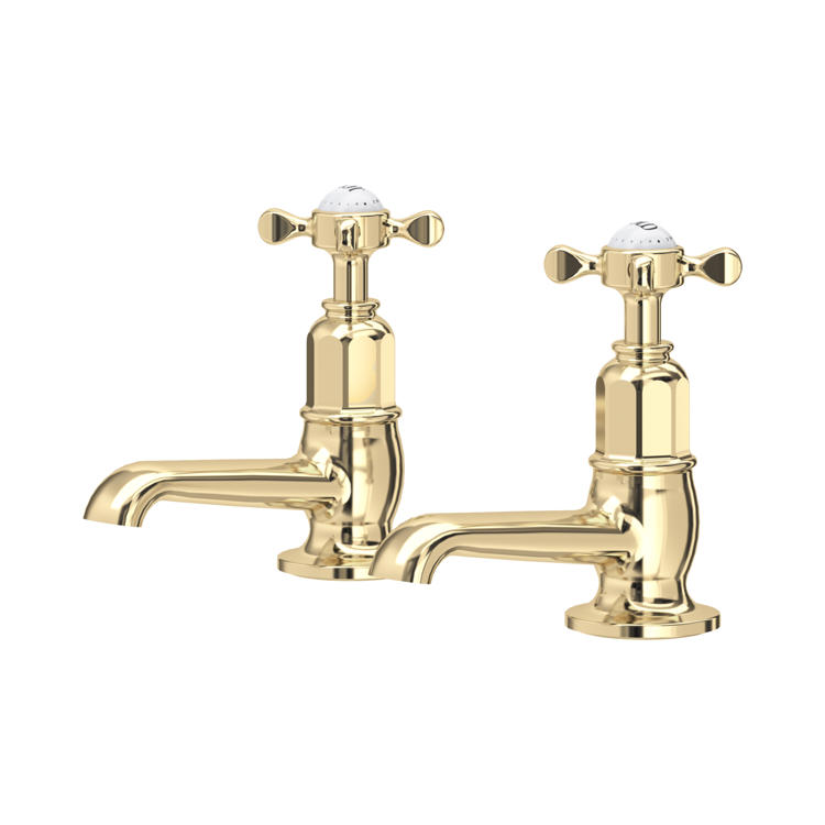 Perrin & Rowe Traditional 3476 Waschtischventile (Paar) mit Kreuzgriffen in Gold