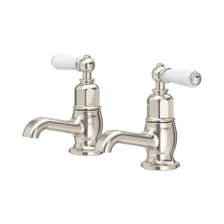 Perrin & Rowe Traditional 3475 Waschtischventile (Paar) mit Hebelgriffen in Nickel matt