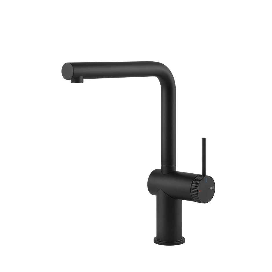 Küchenarmatur schwarz matt mit L-Auslauf, Einhebel