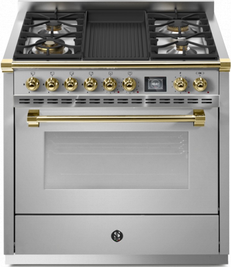 Edelstahl-Gasherd mit 4 Brennern, Grillplatte, großem Ofen