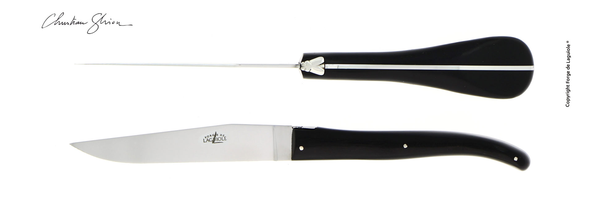 Forge de Laguiole Tafelmesser mit schwarzem Griff – handgefertigt, exklusives Design Exklusives Tafelmesser von Forge de Laguiole mit schwarzem, ergonomisch geformtem Griff und hochwertiger Edelstahlklinge