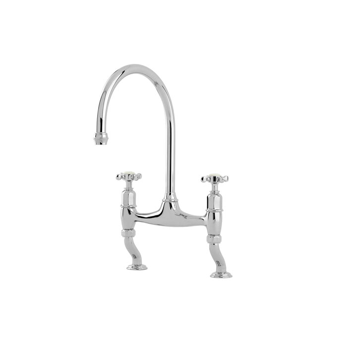 Küchenarmatur im traditionellen Design, Zweigriffmischer aus verchromtem Metall Zweigriff-Küchenarmatur aus Chrom mit gebogenem Auslauf im klassischen Design