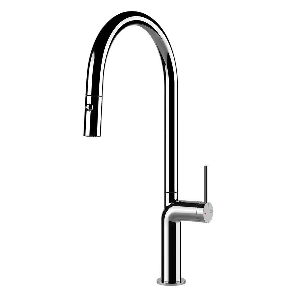 Hoher Einhebel-Küchenmischer Chrom mit Ausziehbrause