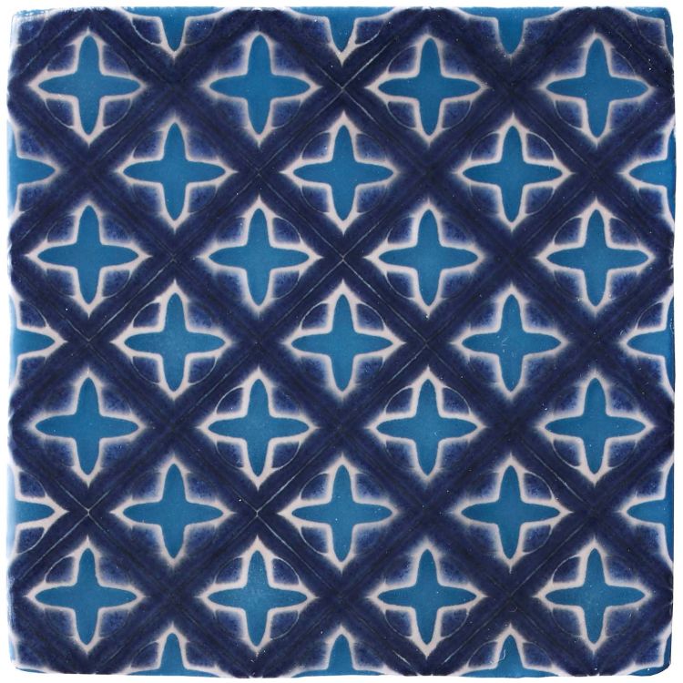 Handgefertigte blaue Fliese mit Relief-Kreuzdekor