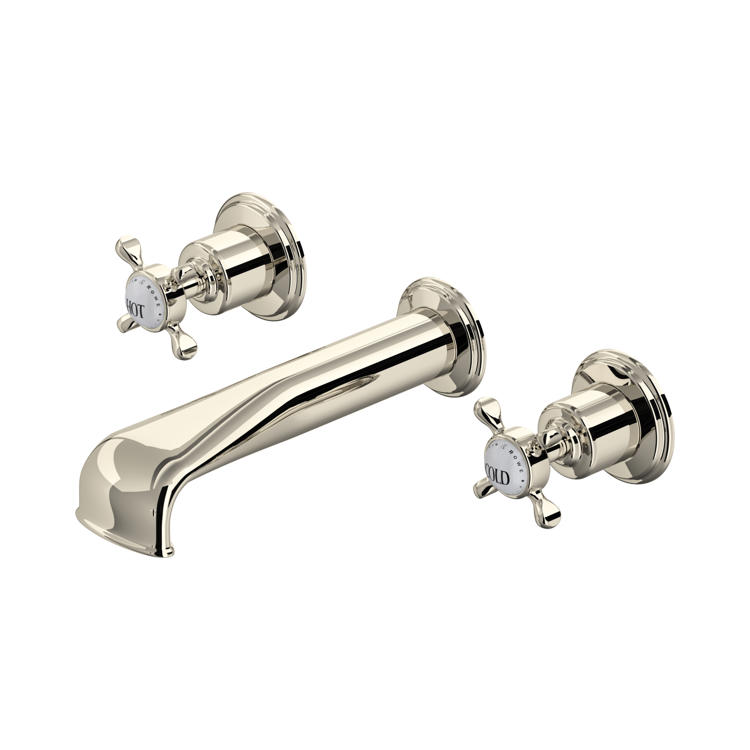 Perrin & Rowe Traditional 3594 3-Loch-Badewannenarmatur für Wandmontage mit Kreuzgriffen in Nickel
