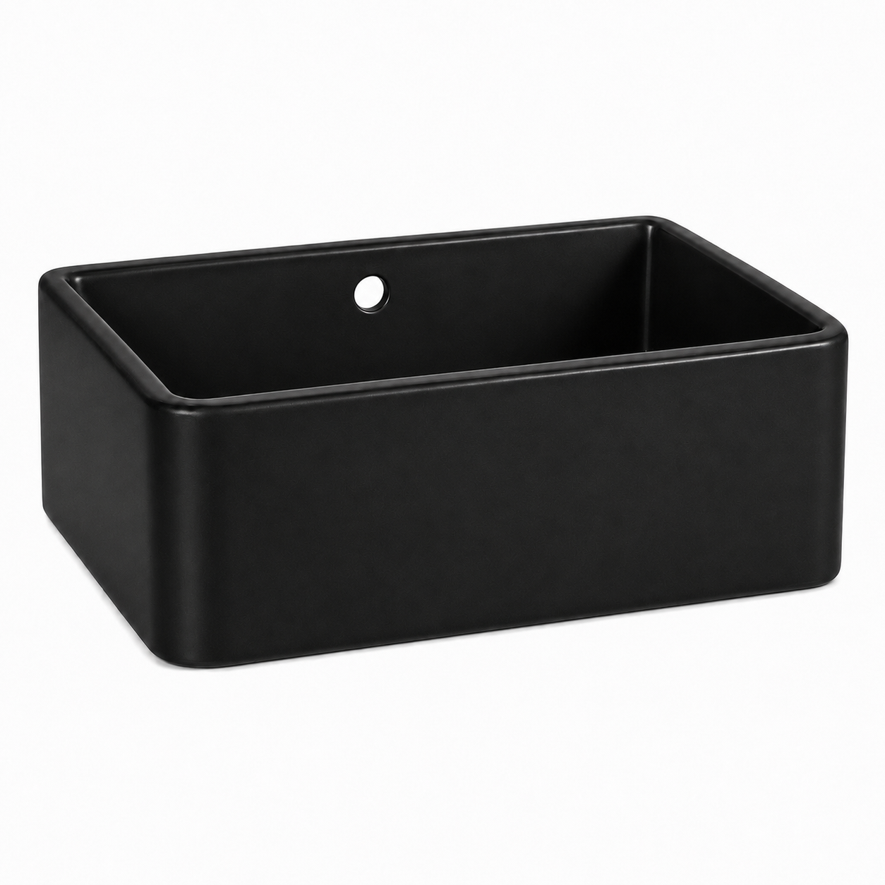 Schwarzer Keramik-Spülstein mit Einzelbecken (60/20) von Villeroy & Boch; moderner Farmhouse-Look für englische Landhausküchen, robust, hygienisch, zeitlos – Produktansicht.