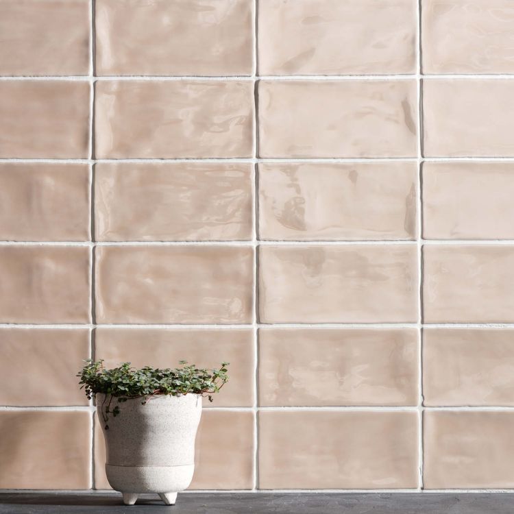 Beige rechteckige Wandfliesen, glänzend 10x20 cm