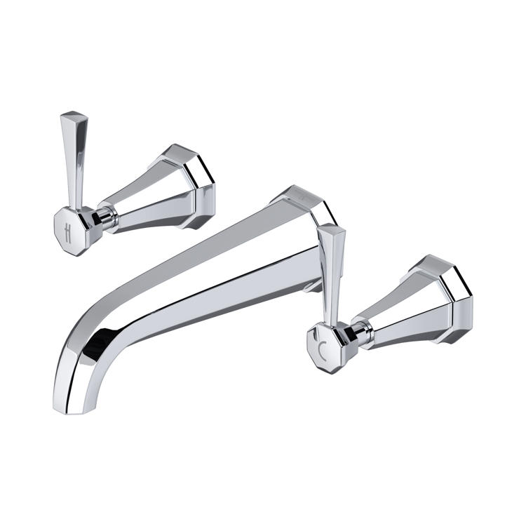 Chrom-Wandarmatur für den Waschtisch mit zwei Griffen (H/C) und Auslauf – hochwertige Badarmatur im klassischen Design für präzise Temperatur- und Wassermengenregelung