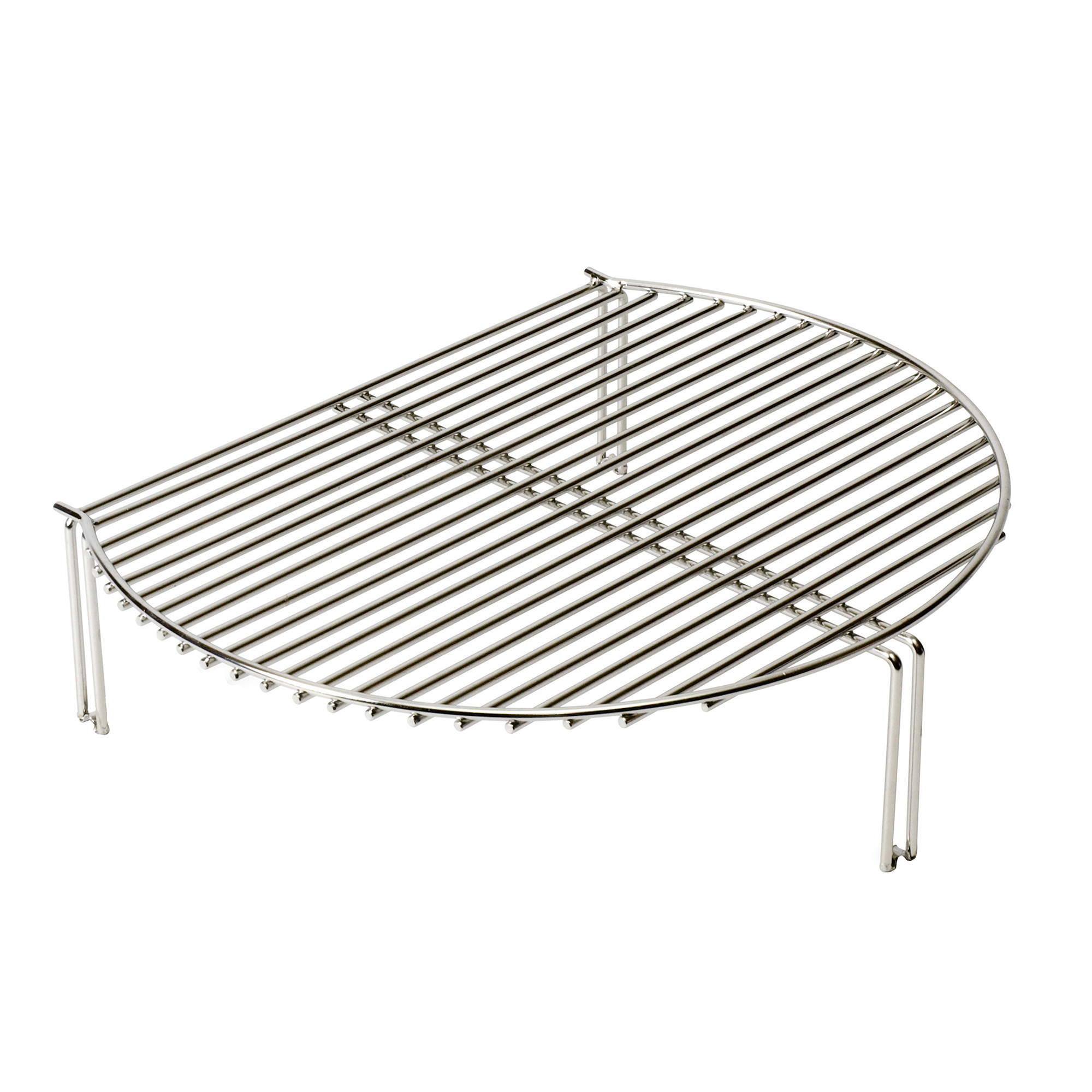 Halbrunder Edelstahl-Grillrost mit Standfüßen für Grill oder BBQ Halbrunder Grillrost aus Edelstahl mit Standfüßen, ideal als Zusatzrost für Grill oder Barbecue