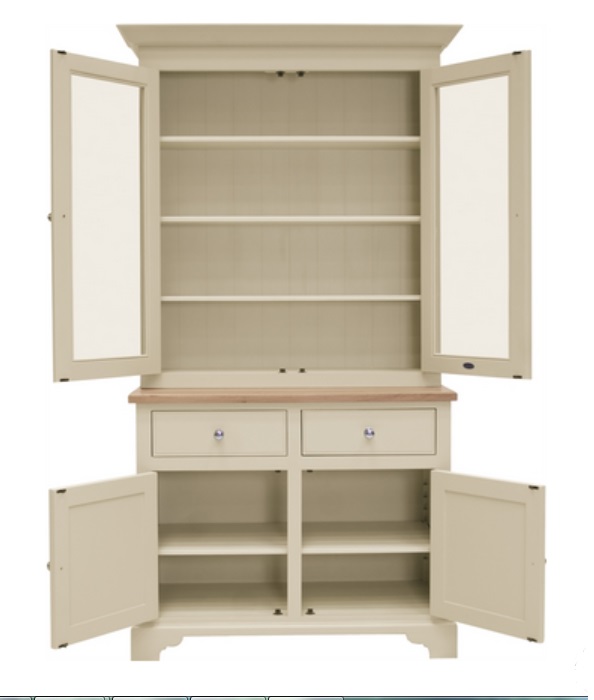 Küchenbuffet im Landhausstil mit offenen Türen, Fächern und Schubladen, cremefarben Landhausstil Küchenbuffet, cremefarben, mit vier offenen Türen, vier Regalfächern und zwei Schubladen, ideal für Küche oder Esszimmer