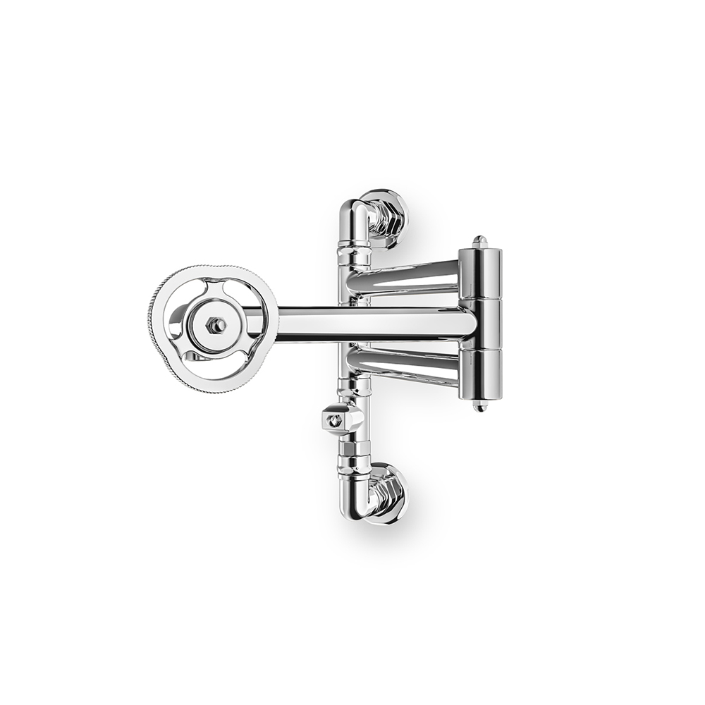 Chromarmatur Wandventil im Industrie-Design für Bad oder Küche Hochwertiges Wandventil aus Chrom im industriellen Stil, geeignet für Bad oder Küche, mit Drehrad zur Durchflussregulierung