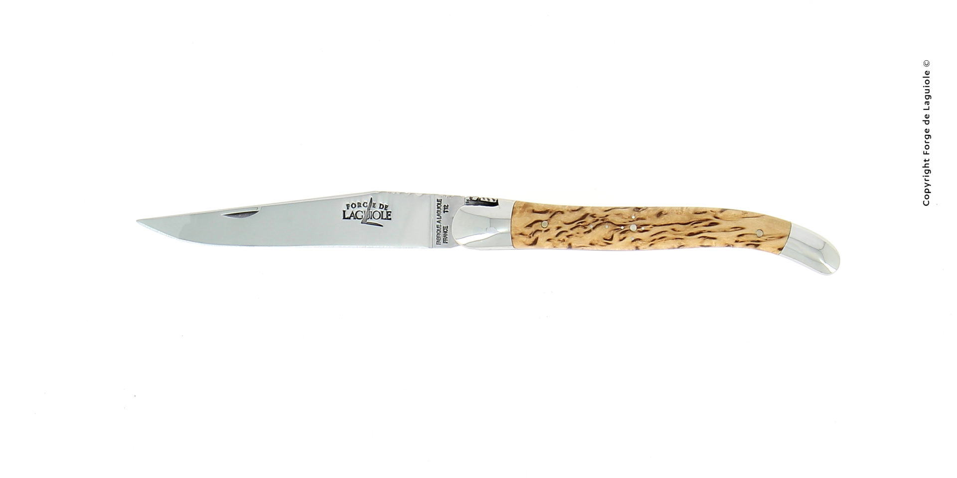 Laguiole Taschenmesser mit Edelstahlklinge und gemasertem Holzgriff – handgefertigt von Forge de Laguiole Edles Laguiole Taschenmesser mit gebogener Edelstahlklinge und gemasertem Holzgriff, traditionell gefertigt von Forge de Laguiole