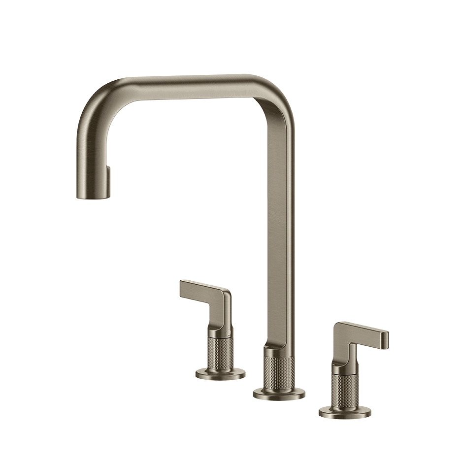 Moderne 3-Loch-Armatur mit zwei Griffen, Metall, matt