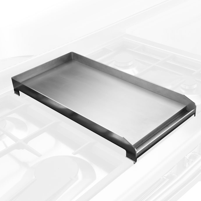 Edelstahl Grillplatte für Gasherd – Robust und vielseitig einsetzbar Rechteckige Edelstahl Grillplatte mit erhöhtem Rand, ideal zum Grillen und Braten auf dem Gasherd