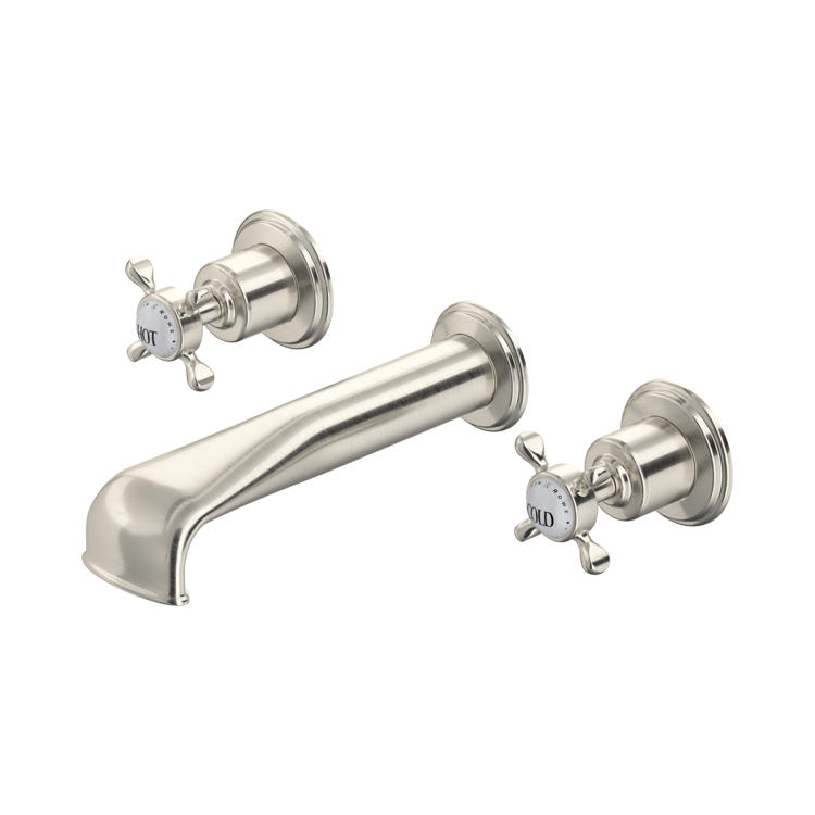 Perrin & Rowe Traditional 3594 3-Loch-Badewannenarmatur für Wandmontage mit Kreuzgriffen in Nickel matt