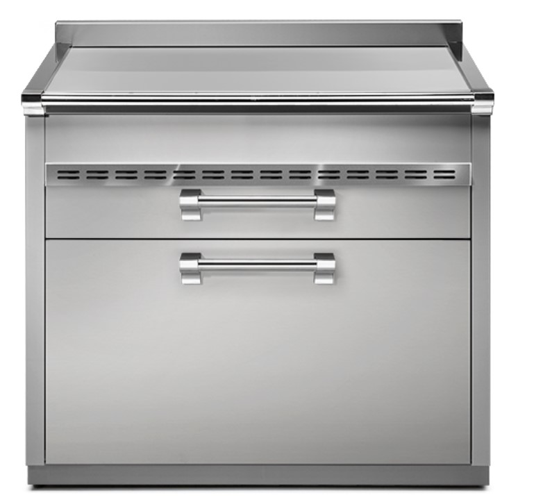 Edelstahl Unterschrank mit zwei Schubladen für professionelle Küchen Moderner Edelstahl-Unterschrank mit zwei großen Schubladen und robusten Griffen, ideal für professionelle Küchen oder Gastronomiebetriebe
