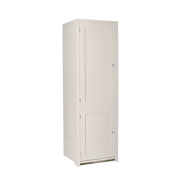 Weißer Hochschrank mit zwei Türen – moderner Aufbewahrungsschrank für Wohnzimmer, Schlafzimmer oder Flur Weißer, schlichter Hochschrank mit zwei Türen, geeignet zur Aufbewahrung und als Stauraum in verschiedenen Wohnbereichen
