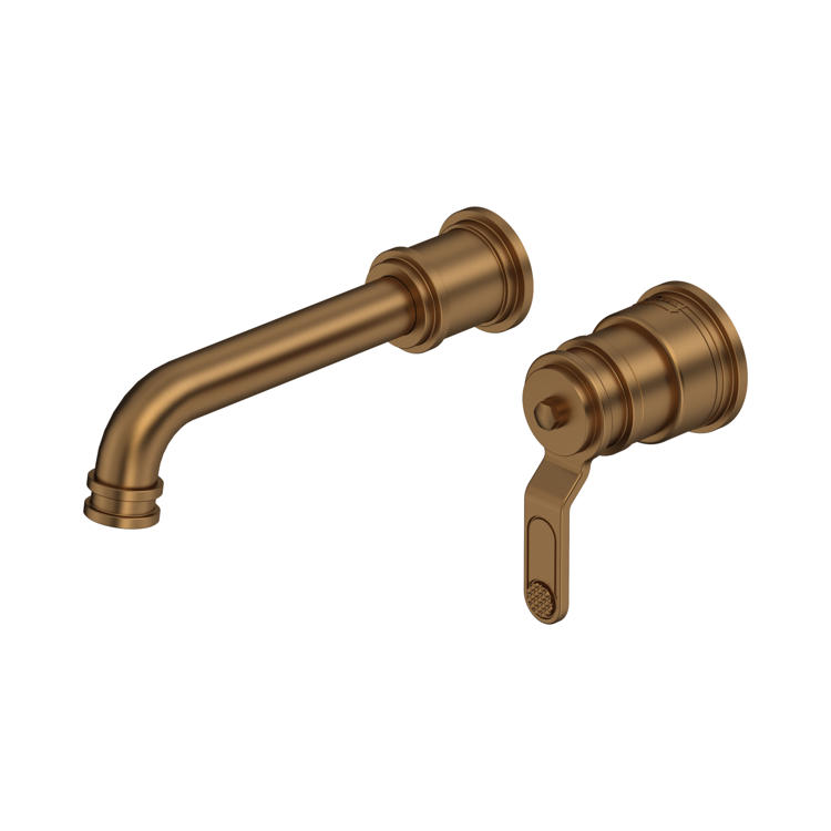 Elegante 2-Loch Waschbecken-Wandarmatur in Bronze mit gebogenem Auslauf und Einhebel-Bedienung – hochwertiger Bad-Wasserhahn