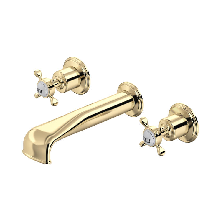 Perrin & Rowe Traditional 3594 3-Loch-Badewannenarmatur für Wandmontage mit Kreuzgriffen in Gold