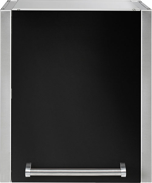 Schwarzer Aufbewahrungsschrank für den Außenbereich mit Edelstahlrahmen und Metallgriff