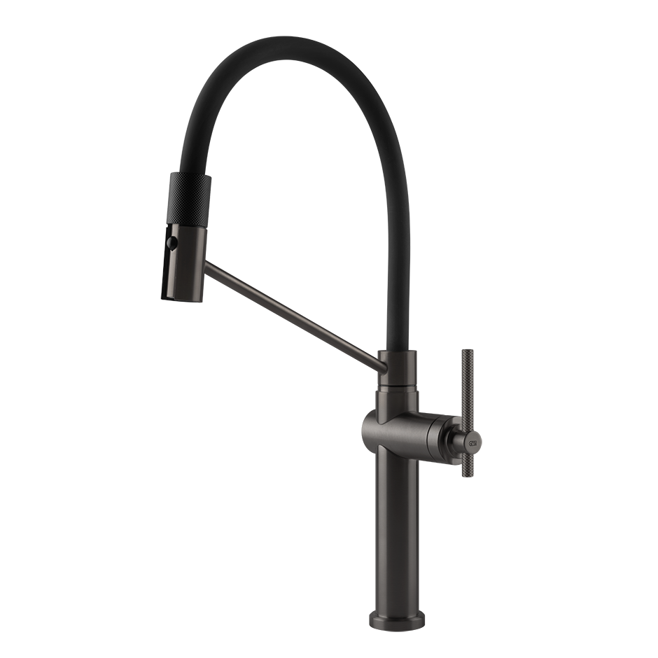 Schwarze Küchenarmatur mit Flexschlauch und Sprühkopf