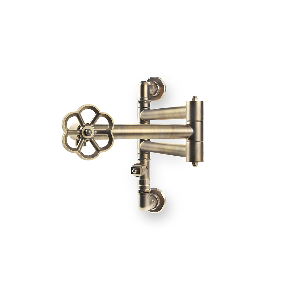 Wandmontierter Wasserhahn im Retro-Industriedesign aus Messing, ausziehbar – ideal für Küche oder Bad Ausziehbarer Wandwasserhahn aus Messing im Retro-Industriedesign mit markantem Griff