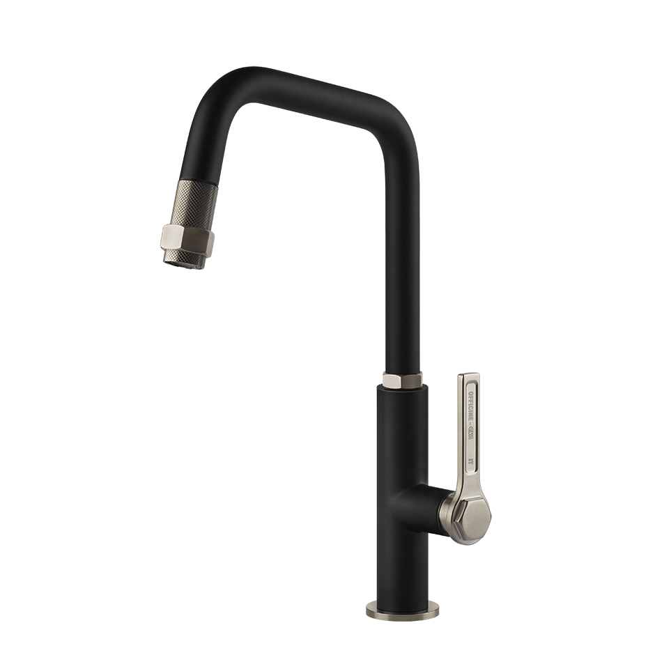 Einhebel-Küchenarmatur schwarz matt, hoher eckiger Auslauf