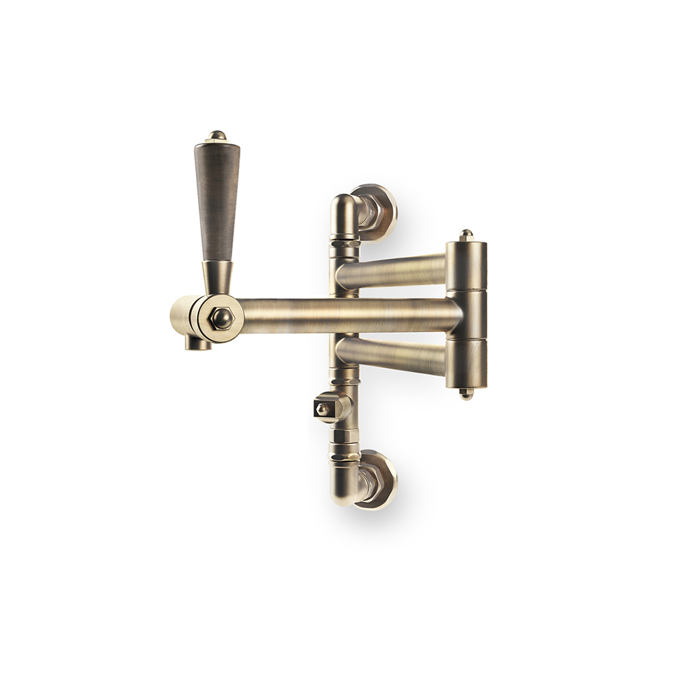 Wandmontierter Topffüller aus gebürstetem Messing mit ausziehbarem Arm für die Küche Wandarmatur Topffüller aus gebürstetem Messing mit drehbarem Arm und Holzgriff, ideal für die Küchenwandmontage