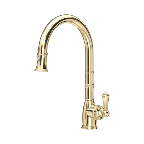 Hochwertige Küchenarmatur aus Messing in Gold, hoher Schwanenhals-Auslauf, Einhebelmischer, klassisches Design für Spüle und Küche