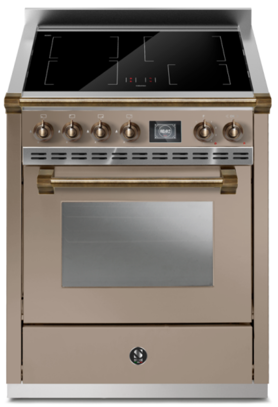 Freistehender Induktionsherd mit Backofen in Beige