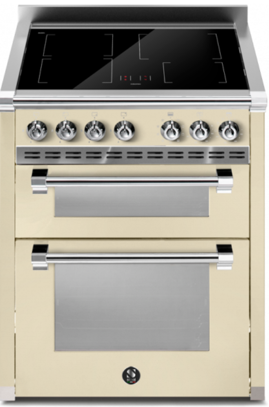 Cremefarbener Induktions-Standherd mit zwei Öfen